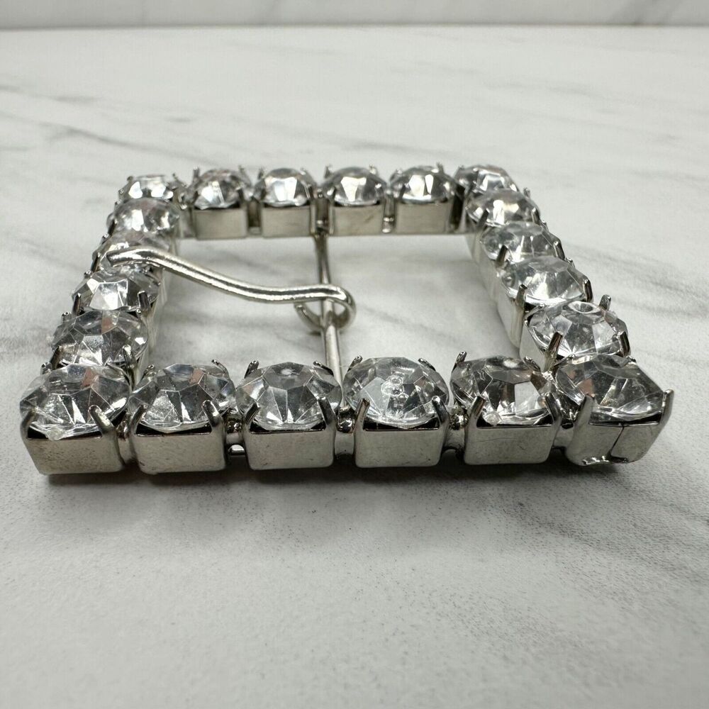 Square Rhinestone Silver Tone Belt Buckle - Picture 11 of 14